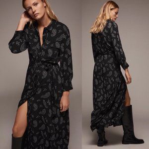 Zara PAISLEY LONG SLEEVE SHIRT DRESS IN BLACK/ WHITE PAISLEY PRINT